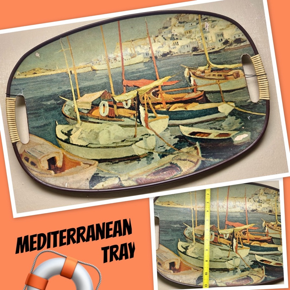 Vintage Mediterranean Tray with Nautical Design